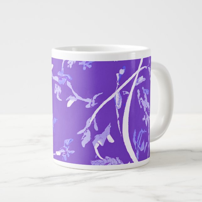 Lavender Boho Chic Leaves Large Coffee Mug (Front Right)
