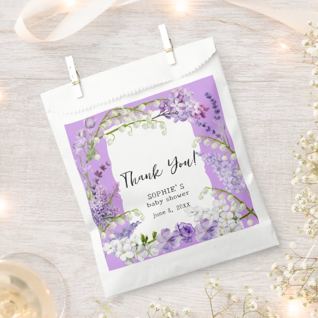 Lavender Boho Florals Customised Baby Shower Favour Bags (Clipped)