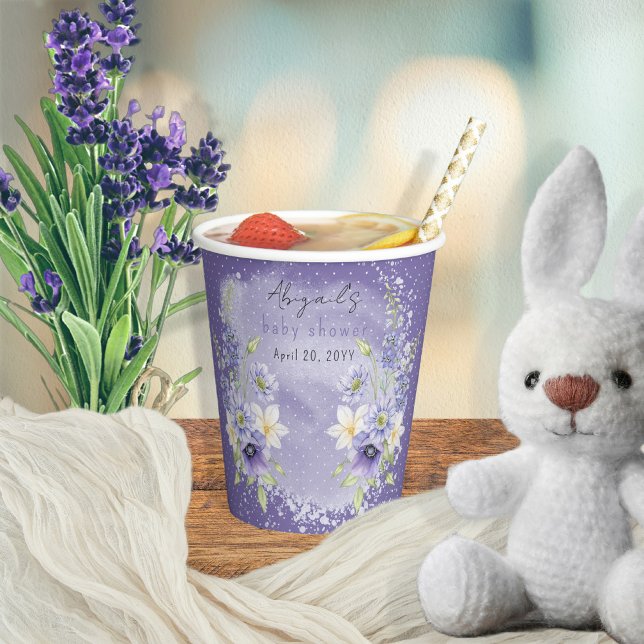 Lavender Boho Little Wildflower Baby Shower Paper Cups (A Little Wildflower Is On The Way Lavender Floral Baby Shower Paper Cups)