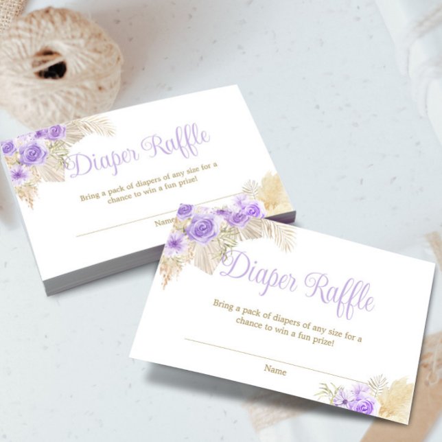 Lavender Boho Pampas Floral Palm Diaper Raffle Enclosure Card (Creator Uploaded)