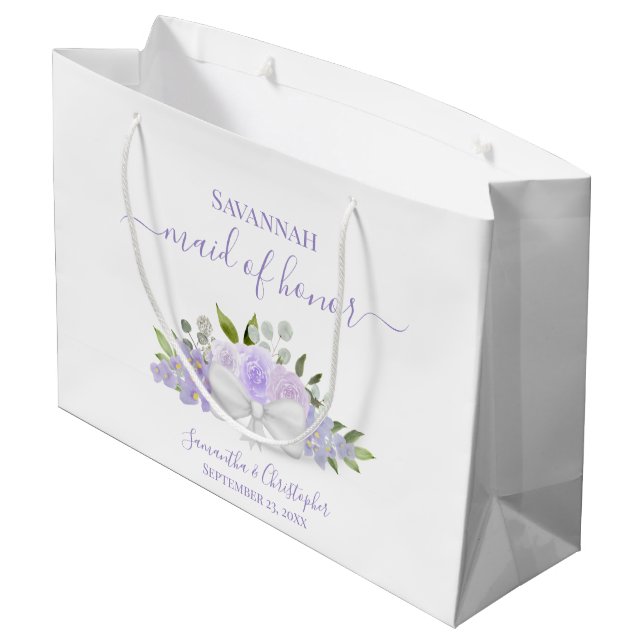 Lavender Boho Roses Bouquet Wedding Maid of Honor Large Gift Bag (Back Angled)