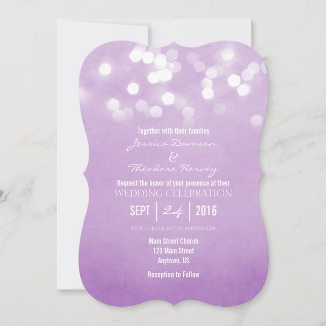 Lavender Bokeh Glitter Lights Wedding Invitation (Front)