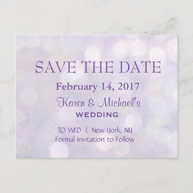 Lavender Bokeh | Save the Date Announcement Postcard (Front)
