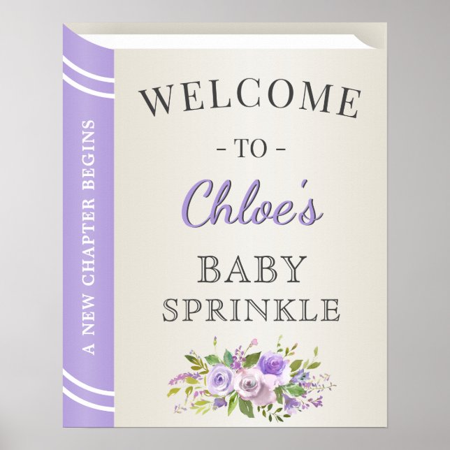 Lavender Book Storybook Baby Girl Sprinkle Welcome Poster (Front)