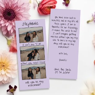 Lavender Bookmark Photo Strip Bridesmaid Proposal Save The Date