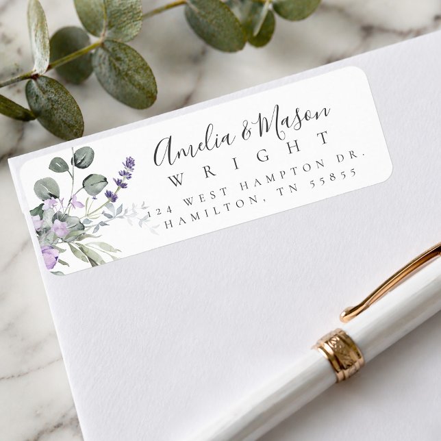 Lavender Botanical Elegant Script Return Address  (Lavender Botanical Elegant Script Return Address Label)