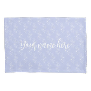 Lavender Botanical Floral Blue Bedroom Custom name Pillowcase