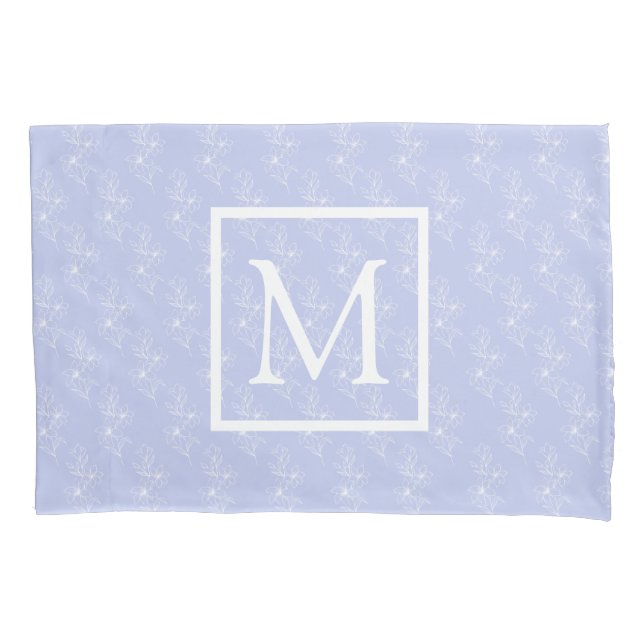 Lavender Botanical Floral Blue Bedroom Initial Pil Pillowcase (Front)