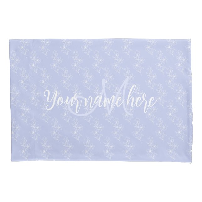 Lavender Botanical Floral Blue Bedroom  Monogram Pillowcase (Front)