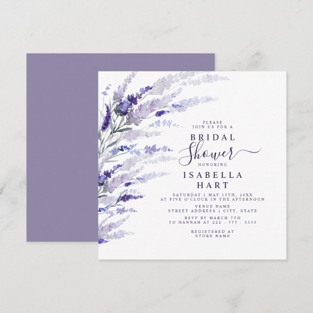 Lavender Botanical Floral Mauve Bridal Shower Invitation (Front/Back)