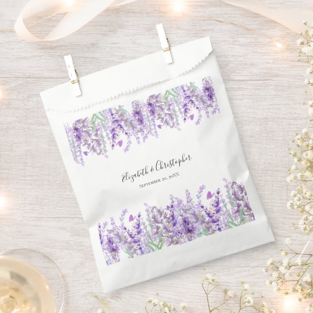 Lavender Botanical Floral Purple Green Wedding Favour Bags (Clipped)