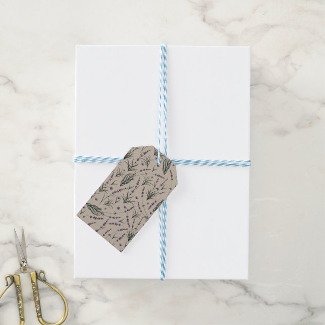 Lavender Botanical Pattern Gift Tag (With Twine)