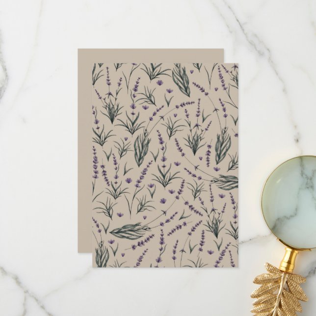 Lavender Botanical Pattern Thank You Card (Front/Back In Situ)