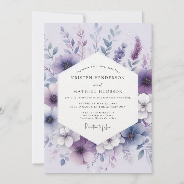 Lavender Botanical Romance Wedding Invitation (Front)