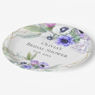 Lavender Botanical Violet Anemone Bridal Shower Paper Plate