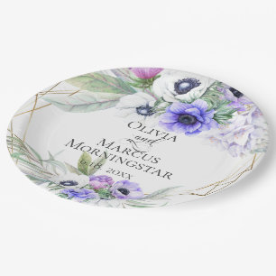 Lavender Botanical Violet Anemone Floral Bouquets Paper Plate