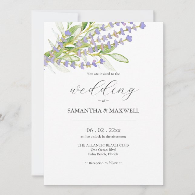 Lavender Botanical Wedding Invitation with QR Code (Front)