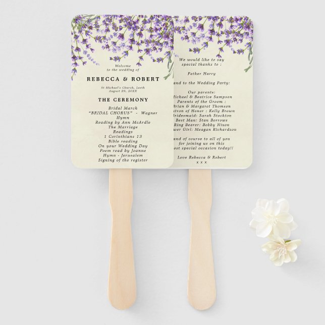 lavender botanical wedding program fans (Front and Back)