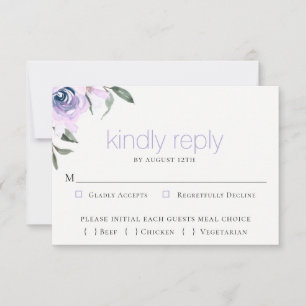 Lavender Botanical Wedding RSVP Meal Choice Card
