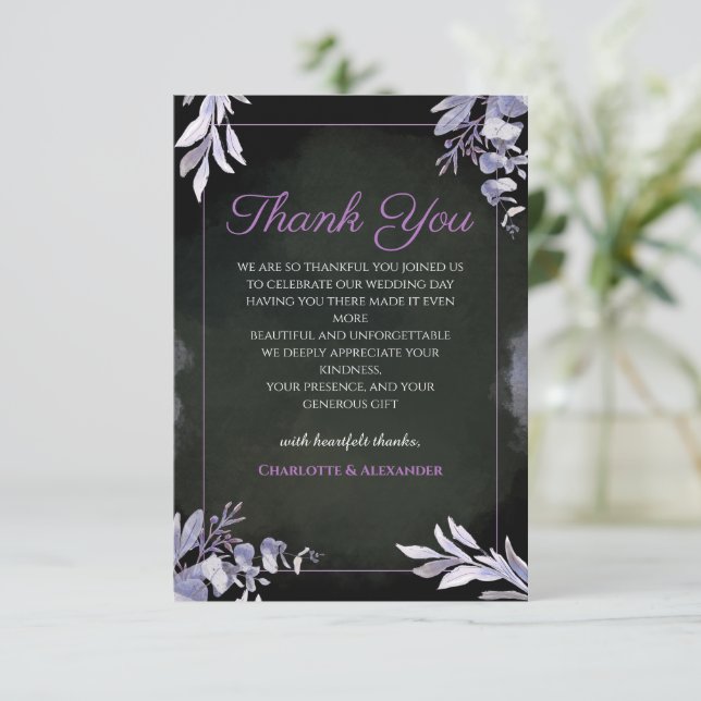Lavender Botanical Wedding Thank You Card (Standing Front)