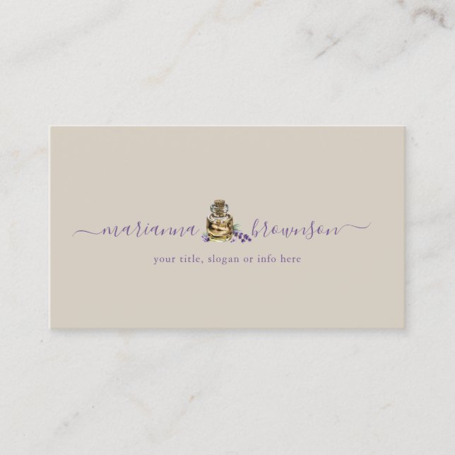 Lavender Bottle Essential Oil beige purple Business Card (Front)