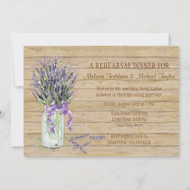 Lavender Bouquet Mason Jar Rehearsal Dinner  Invitation (Front)