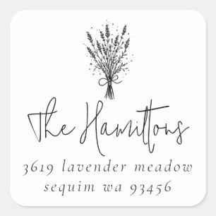 Lavender Bouquet Script Family Name Return Address Square Sticker