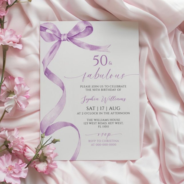 Lavender Bow 50 & Fabulous Birthday Invitation (Creator Uploaded)