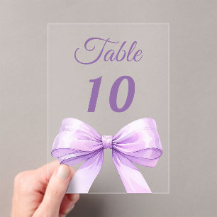 Lavender bow acrylic table number sign