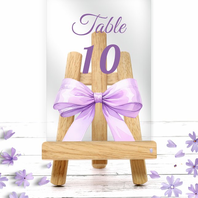 Lavender bow acrylic table number sign (Creator Uploaded)
