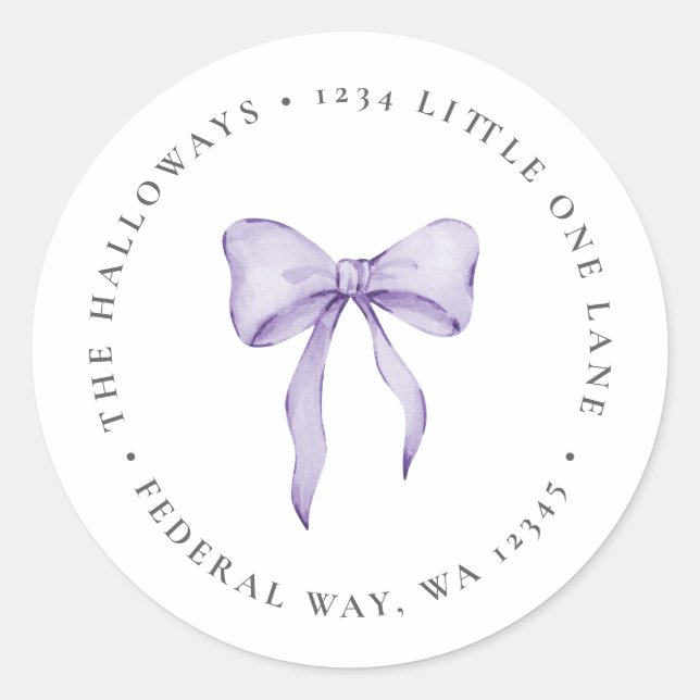 Lavender Bow Address Label Baby Shower Sticker Tag (Front)