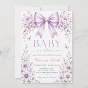 Lavender Bow Baby in Bloom Purple Baby Shower Invitation