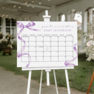 Lavender Bow Baby Shower Guess Due Date Calendar Poster