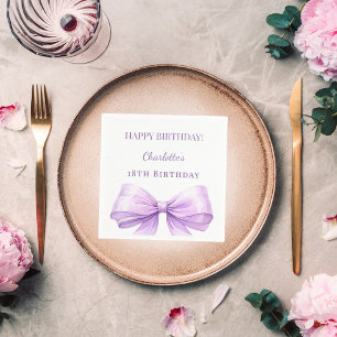 Lavender bow birthday party napkin