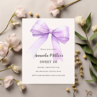 Lavender bow cream Sweet 16 invitation