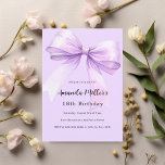 Lavender bow elegant birthday invitation<br><div class="desc">A soft lavender,  purple coloured background,  decorated with a large bow. Personalise and add a name and party details.</div>