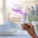 Lavender bow elegant clear birthday acrylic invitations<br><div class="desc">A clear,  transparent background,  decorated with a large lavender,  violet,  purple coloured bow. Personalise and add a name and party details.</div>