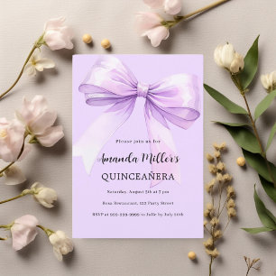 Lavender bow elegant Quinceanera Invitation