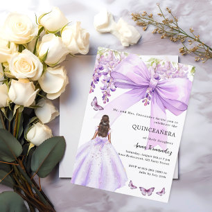 Lavender bow floral dress Quinceanera Invitation