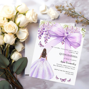 Lavender bow floral dress Quinceanera invitation