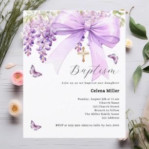 Lavender bow floral girl Baptism invitation