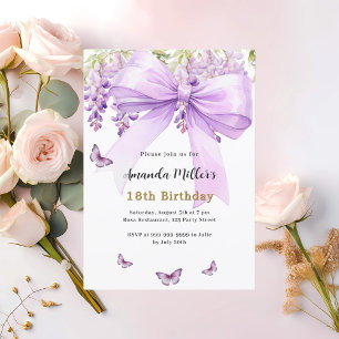 Lavender bow florals butterflies birthday invitation