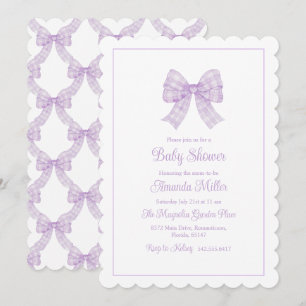 Lavender Bow Grandmillennial Preppy Baby Shower Invitation