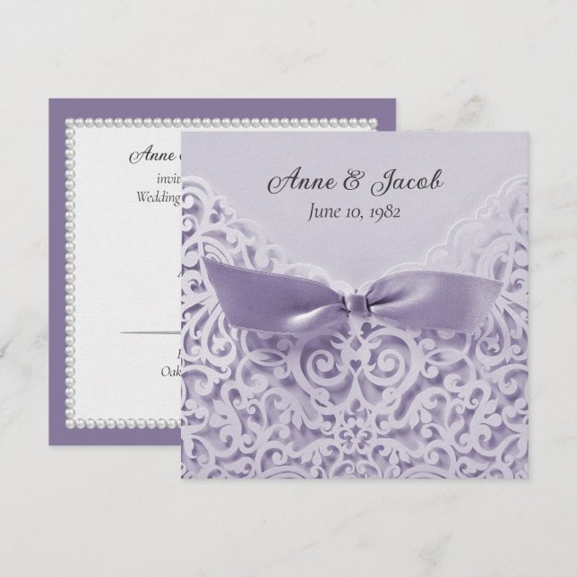 Lavender Bow On Lace Wedding Vow Renewal Invitation (Front/Back)