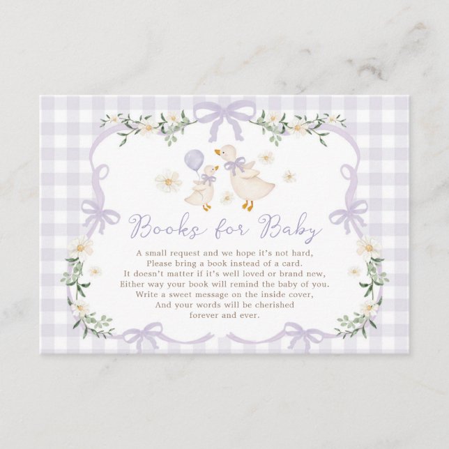 Lavender Bow Silly Goose Books for Baby Enclosure Card (Front)