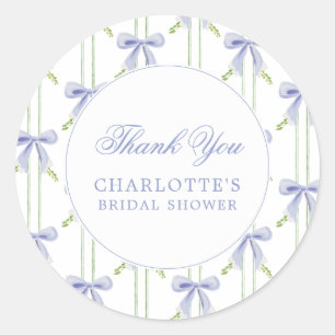 Lavender Bow Stripes Preppy Bridal Shower Classic Round Sticker
