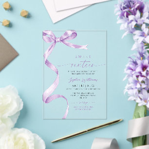 Lavender Bow Sweet 16 Birthday Acrylic Invitations