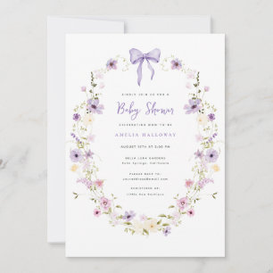 Lavender Bow Wildflower Baby Shower Invitation 
