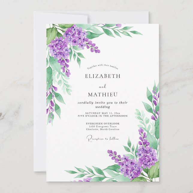 Lavender Breezy Spring Wedding Invitation (Front)
