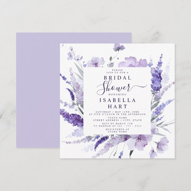 Lavender Bridal Shower Floral Botanical Elegant  Invitation (Front/Back)